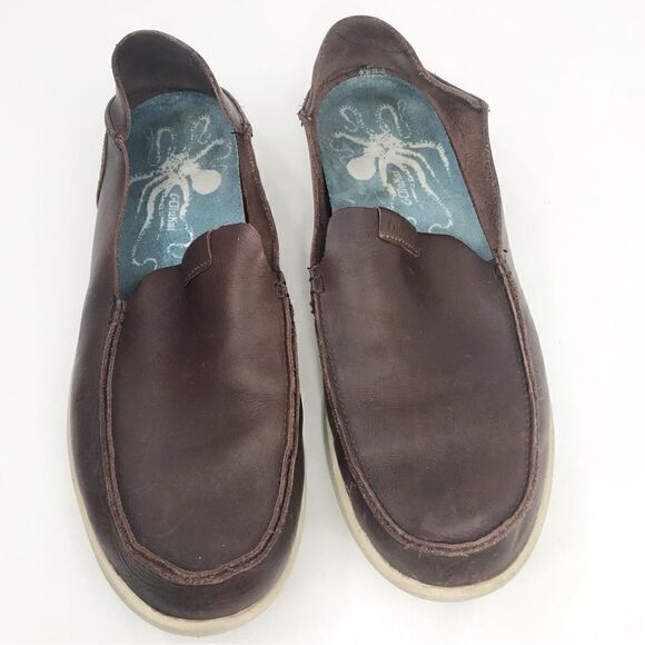 OluKai NALUKAI Brown Leather Slip On Casual Loafers